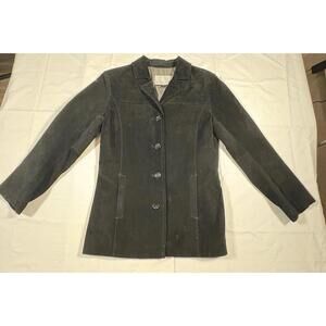 Nine West Womens Genuine Leather Jacket Soft Coat Black Sz S Mint Button Up VTG